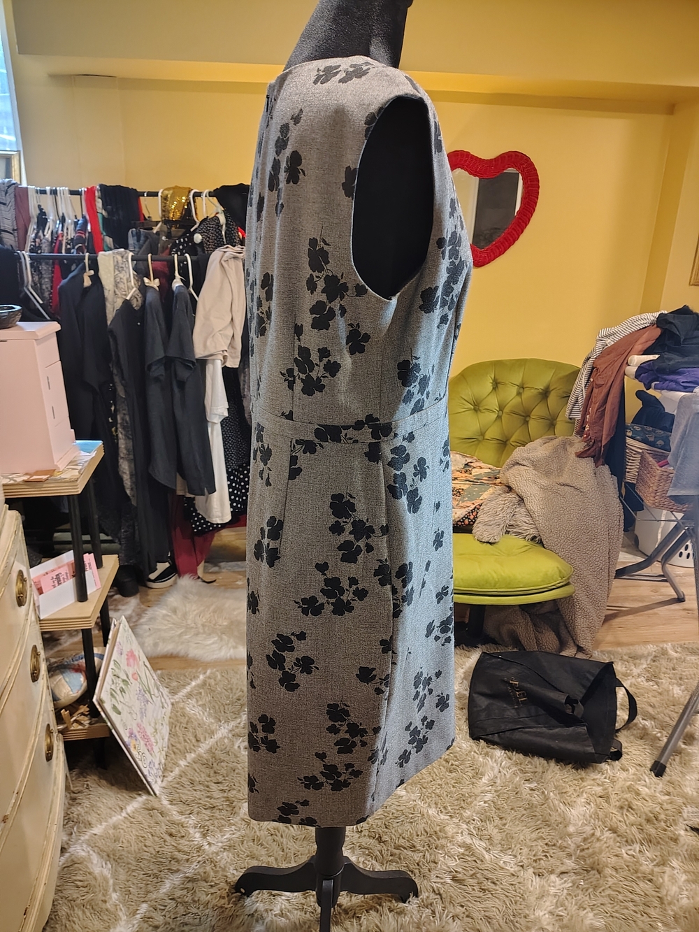 Ann Taylor Gray Midi Dress with Black Floral Print - Picture 6 of 13